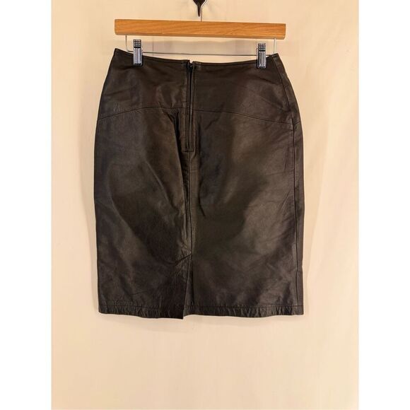 Vintage Limited Express Women's Black Leather Moto midi Skirt Size 7 - Picture 2 of 8